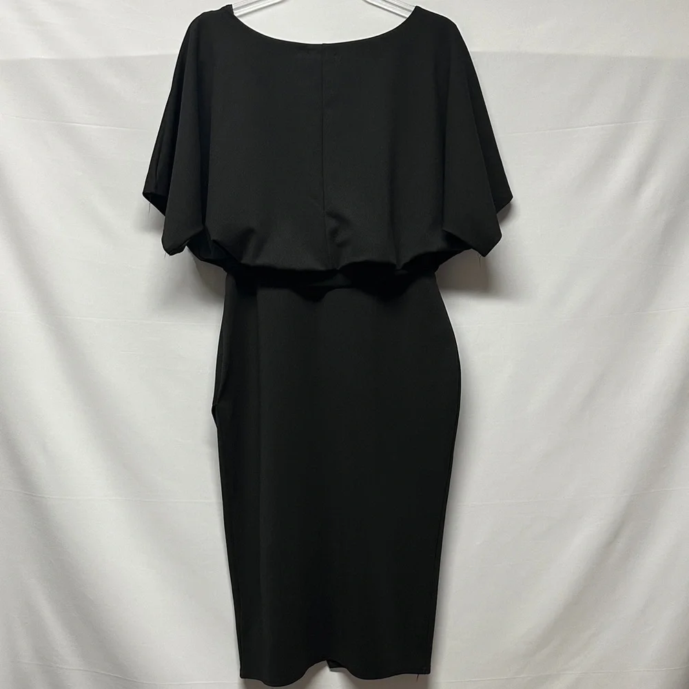 Boohoo Black Double Layer Batwing Midi Dress Tie Waist 14 - Picture 4 of 4